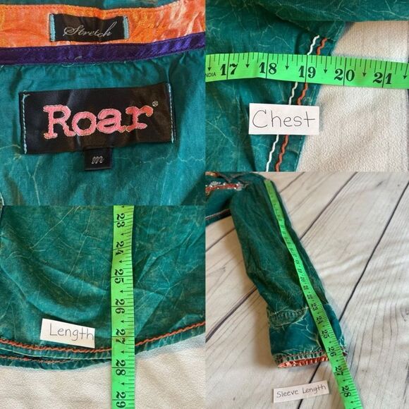 ROAR Western Embroidered Rhinestone Pearl Snap Shirt Roll Tab Sleeves Sz Medium - Picture 2 of 11